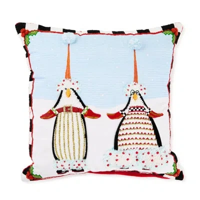 Mackenzie-childs Patience Brewster Santa Penguins Throw Pillow In Blue;red