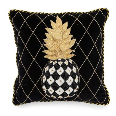 Mackenzie-childs Pineapple Black Pillow Cover & Insert In Black,white,gold