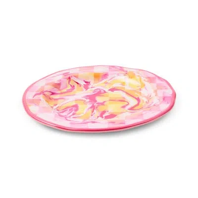 Mackenzie-childs Pink Marble Check Melamine Salad Plates