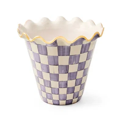 Mackenzie-childs Plum Check Ceramic Garden Pot In White;purple