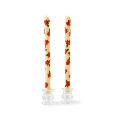 Mackenzie-childs Poinsettia Dinner Candles In Green;red;cream