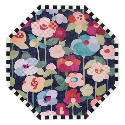 Mackenzie-childs Posie Field Washable Rug In Black;pink;green