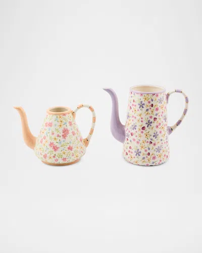 Mackenzie-childs Posie Patch Ceramic Teapot Vases, Set Of 2 In Multi