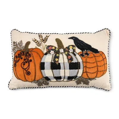 Mackenzie-childs Pumpkin And Crow Lumbar Throw Pillow In Orange;beige;black