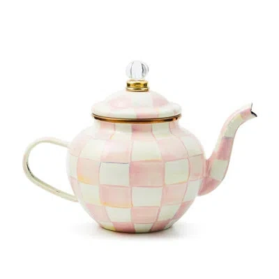 Mackenzie-childs Rosy Check 4 Cup Teapot In White;pink