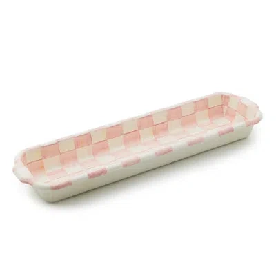 Mackenzie-childs Rosy Check Baguette Dish In White;pink