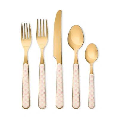 Mackenzie-childs Rosy Check Bistro Flatware 5 Piece Place Setting