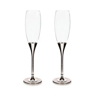 Mackenzie-childs Rosy Check Celebrate Rosy Toasting Flutes In Silver