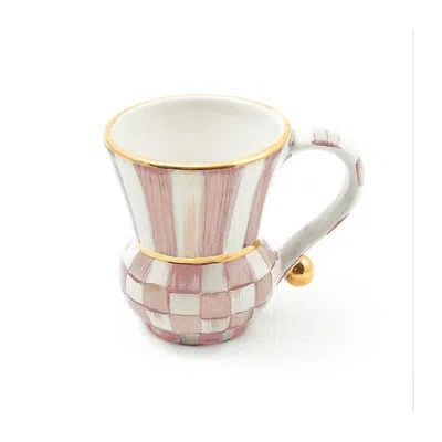 Mackenzie-childs Rosy Check Ceramic Mug In White;pink;gold