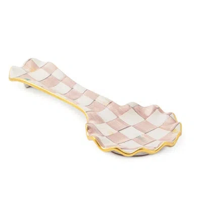 Mackenzie-childs Rosy Check Ceramic Spoon Rest In White;pink;gold