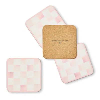 Mackenzie-childs Rosy Check Cork Back Coasters In White;pink