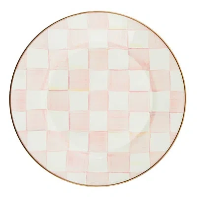 Mackenzie-childs Rosy Check Dinner Plate In White,pink,bronzed
