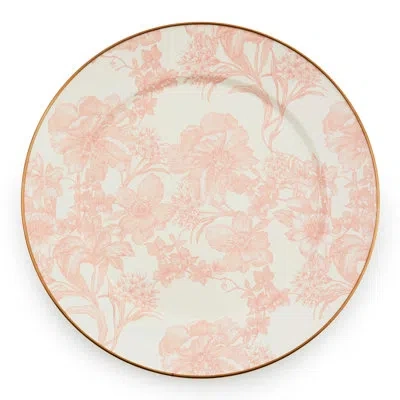 Mackenzie-childs Rosy Check Enamel Charger/plate In White,pink,bronze