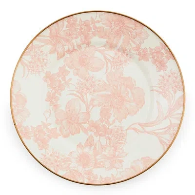 Mackenzie-childs Rosy Check Enamel Dinner Plate In White,pink,bronzed