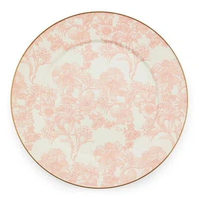 Mackenzie-childs Rosy Check Enamel Serving Platter In White,pink,bronzed