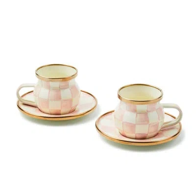 Mackenzie-childs Rosy Check Espresso Cup & Saucer Set In White;pink