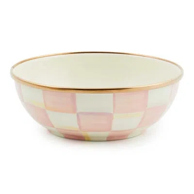 Mackenzie-childs Rosy Check Everyday Bowl In White,pink,gold
