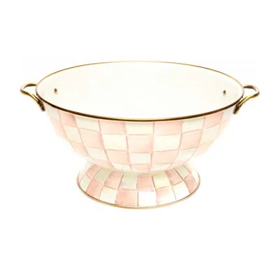 Mackenzie-childs Rosy Check Everything Bowl In White,pink,antiqued Brass