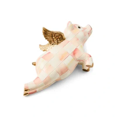 Mackenzie-childs Rosy Check Flying Pig Pot Climber In White;pink;gold