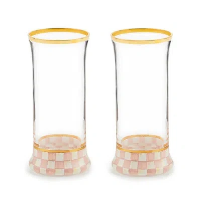 Mackenzie-childs Rosy Check Highball Glass Set In Pink,clear