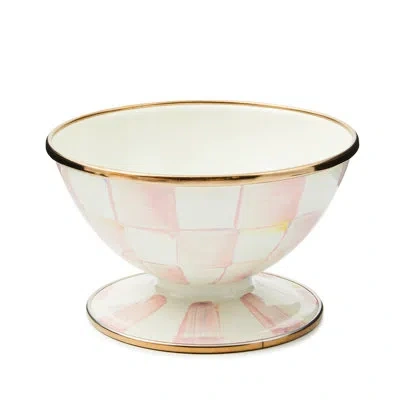 Mackenzie-childs Rosy Check Ice Cream Dish In White;pink;gold