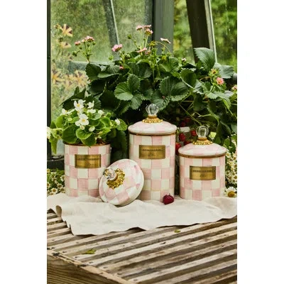 Mackenzie-childs Rosy Check Kitchen Canisters & Storage Jars In White,pink,gold