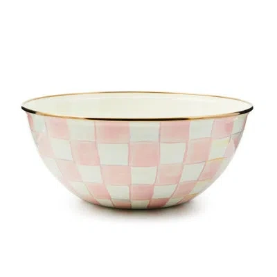 Mackenzie-childs Rosy Check Large Everyday Bowl In White;pink;gold