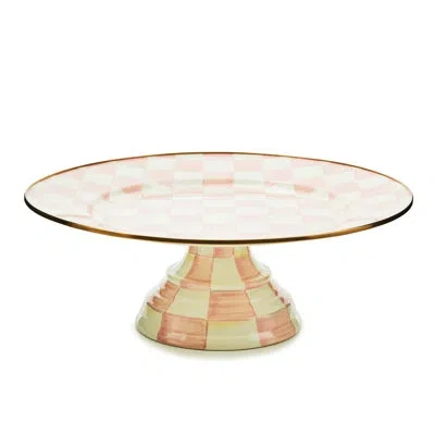 Mackenzie-childs Rosy Check Large Pedestal Platter In White;pink