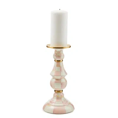 Mackenzie-childs Rosy Check Large Pillar Candlestick In Brown