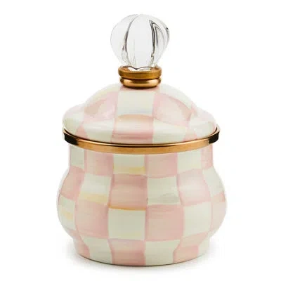 Mackenzie-childs Rosy Check Lidded Sugar Bowl In White,pink,gold