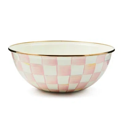 Mackenzie-childs Rosy Check Medium Everyday Bowl In White;pink;gold