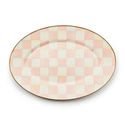 Mackenzie-childs Rosy Check Medium Oval Platter In White;pink;gold