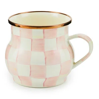 Mackenzie-childs Rosy Check Mug In White,pink,bronzed
