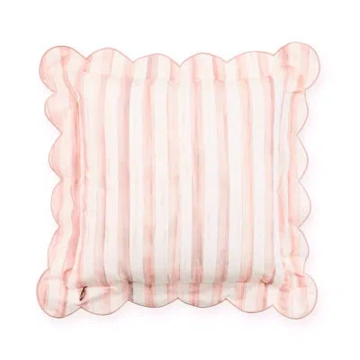 Mackenzie-childs Rosy Check Reversible Scalloped Pillow In Light Pink,white