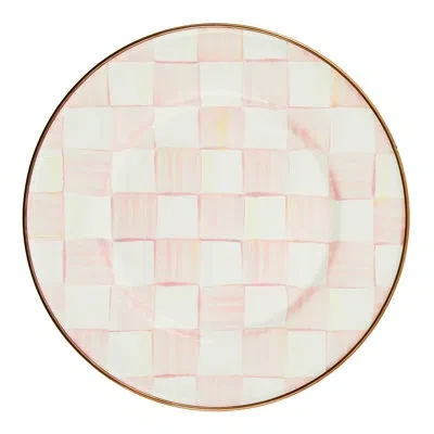 Mackenzie-childs Rosy Check Salad/dessert Plate In White,pink,bronzed