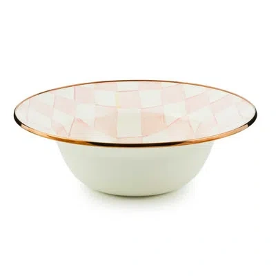 Mackenzie-childs Rosy Check Serving Bowl In White,pink,gold