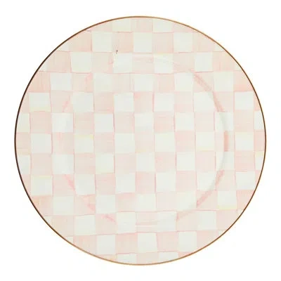 Mackenzie-childs Rosy Check Serving Platter In White,pink,bronzed