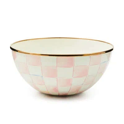 Mackenzie-childs Rosy Check Small Everyday Bowl In White;pink;gold