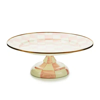 Mackenzie-childs Rosy Check Small Pedestal Platter In White;pink