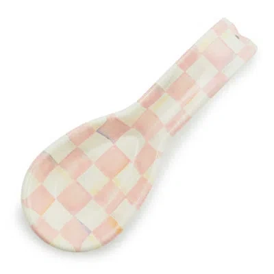 Mackenzie-childs Rosy Check Spoon Rest In White,pink