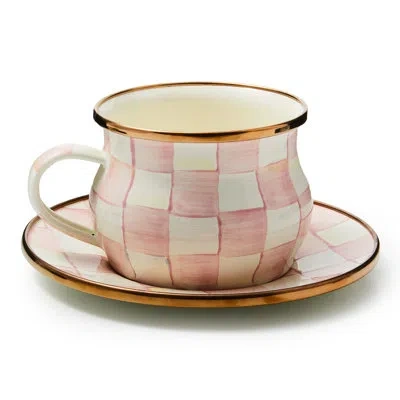 Mackenzie-childs Rosy Check Teacup In White;pink;gold