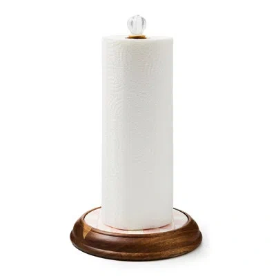 Mackenzie-childs Rosy Check Wood Paper Towel Holder In Brown;white