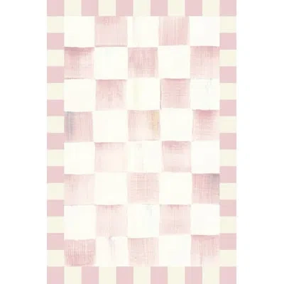 Mackenzie-childs Rosy Checkered Washable Rug In Pink;white