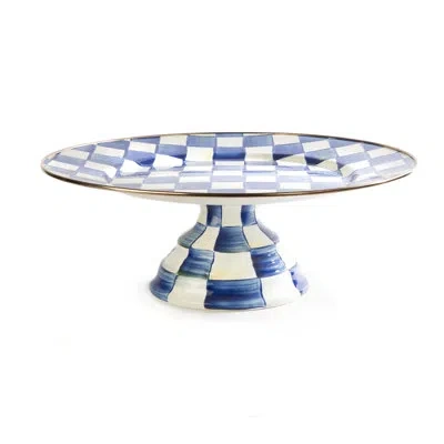 Mackenzie-childs Royal Check Pedestal Platter In Blue;white