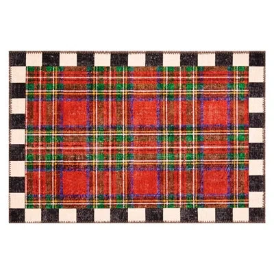 Mackenzie-childs Royal Stewart Tartan Red Washable Rug In Black;red;white