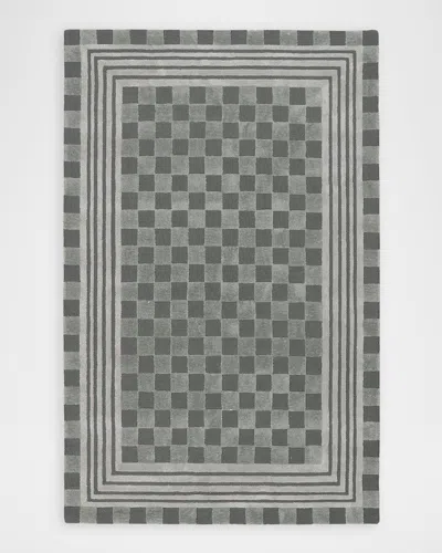 Mackenzie-childs Sage Green Tonal Check Rug, 5 & Apos; X 8 & Apos; In Black