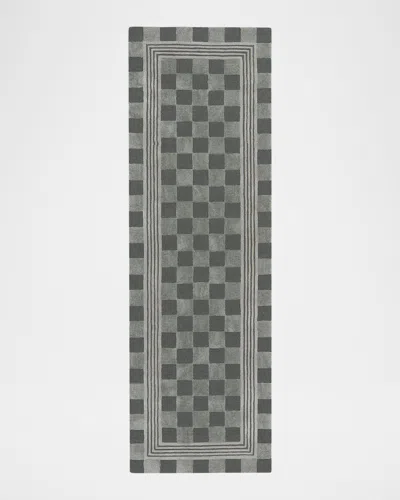 Mackenzie-childs Sage Green Tonal Check Runner, 3 & Apos; X 8 & Apos; In Gray