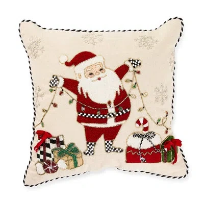Mackenzie-childs Santa With Tree Lights Throw Pillow In Multi