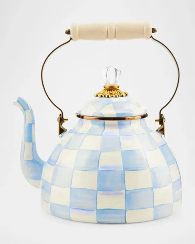 Mackenzie-childs Sky Check 3-quart Hand-painted Enamel Teapot In Blue