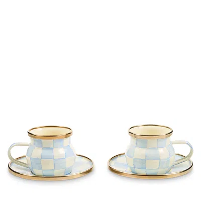 Mackenzie-childs Sky Check Espresso Cup & Saucer, Set Of 2 In Blue